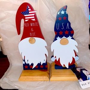 Rae Dunn, two Gnomes, 4th of July